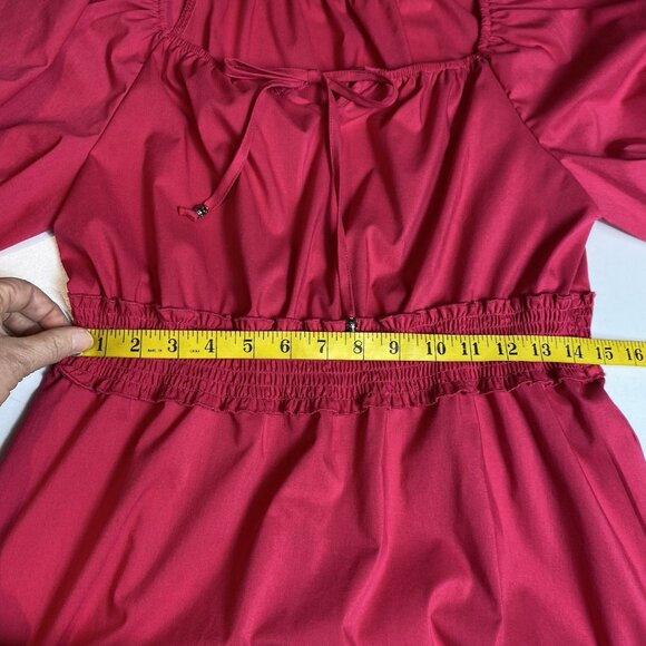 Indigo Rose Womens Dress Tiered Rose Red Puff Sleeves Milkmaid Coquette Sz L - Picture 8 of 10